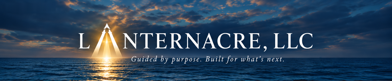 Lanternacre, LLC artwork: a lighthouse beacon above the ocean.